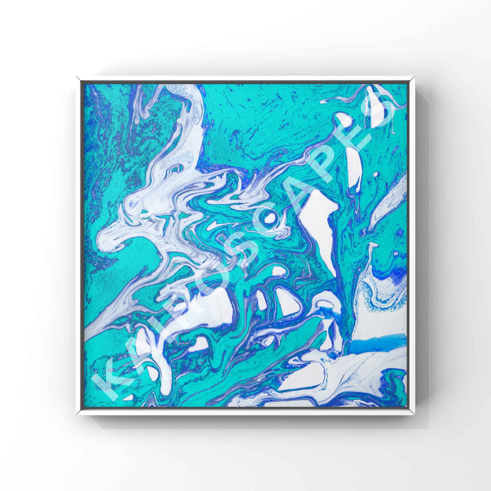 bright and bold strokes of teal and white intersect and blend into a dynamic and energetic abstract composition