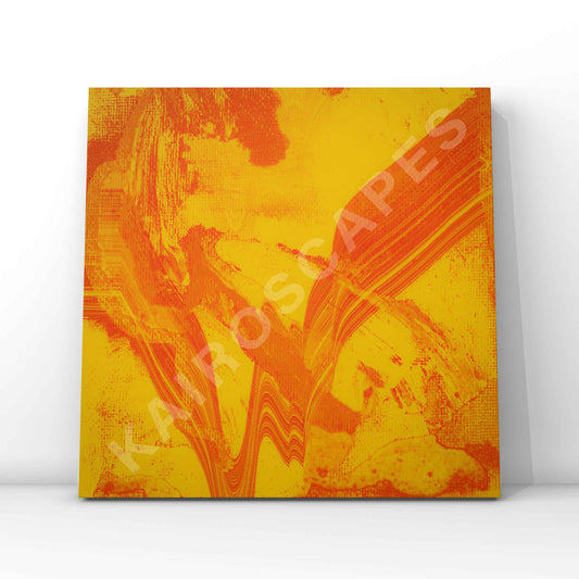 Mockup of a vinyl record cover featuring a striking yellow and orange digital glitch abstract design, tailored to attract jazz producers seeking a vibrant and modern cover that complements their music.