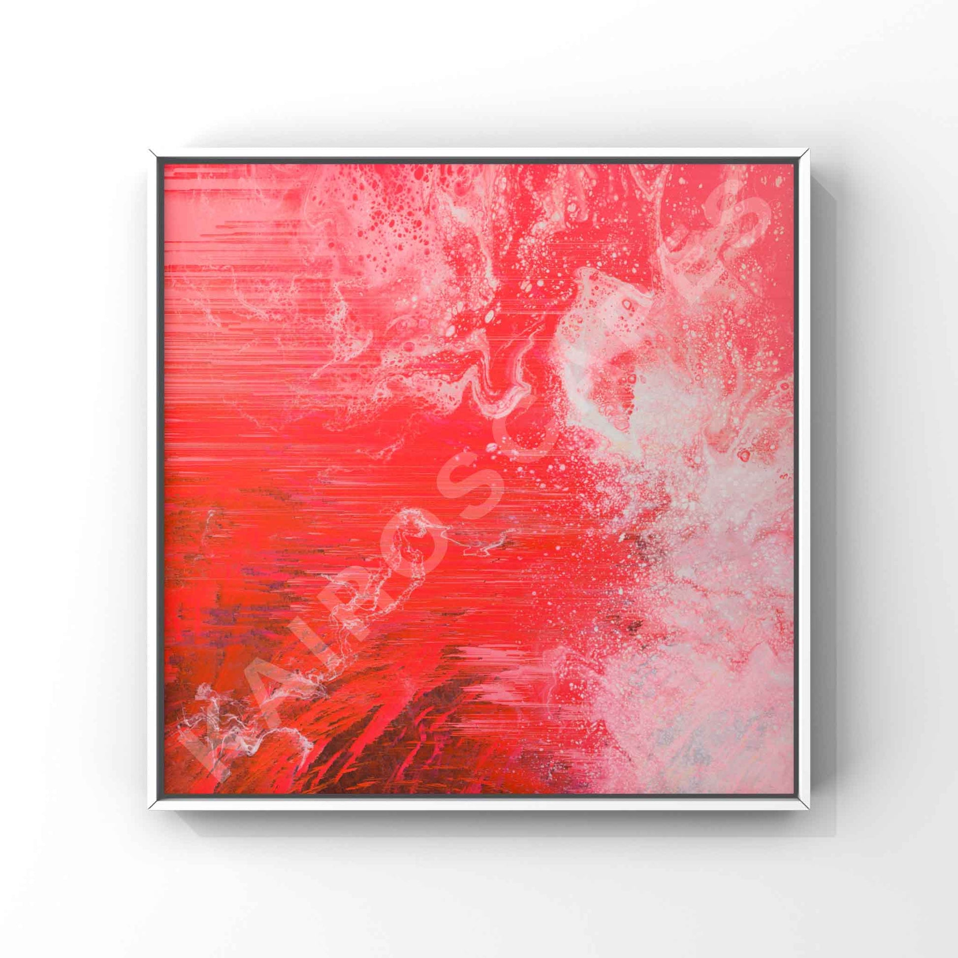 bold abstract design with flowing red, pink, and white tones. the dynamic textures and vibrant color palette make this artwork ideal for genres like techno, electronic, or experimental music covers.