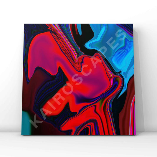 abstract artwork featuring fluid, swirling shapes in vibrant red, blue, and black tones. the dynamic and bold color scheme creates a striking and energetic composition, perfect for electronic, synthwave, or modern music covers.