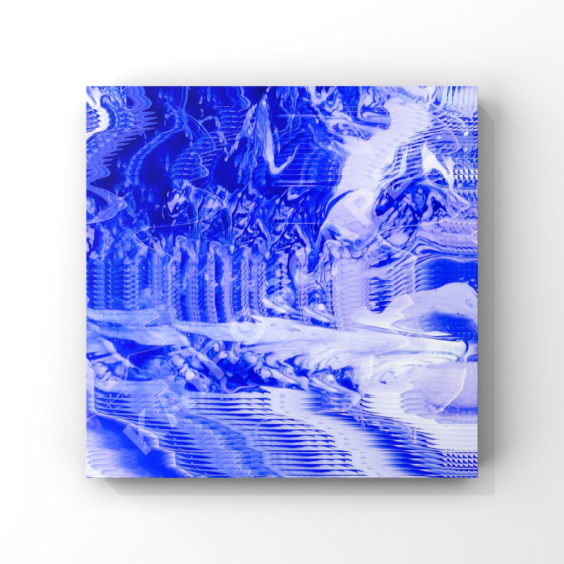 square mockup of cover art displaying purple glitch trippy digital artwork, intended for musicians looking for innovative cover designs.