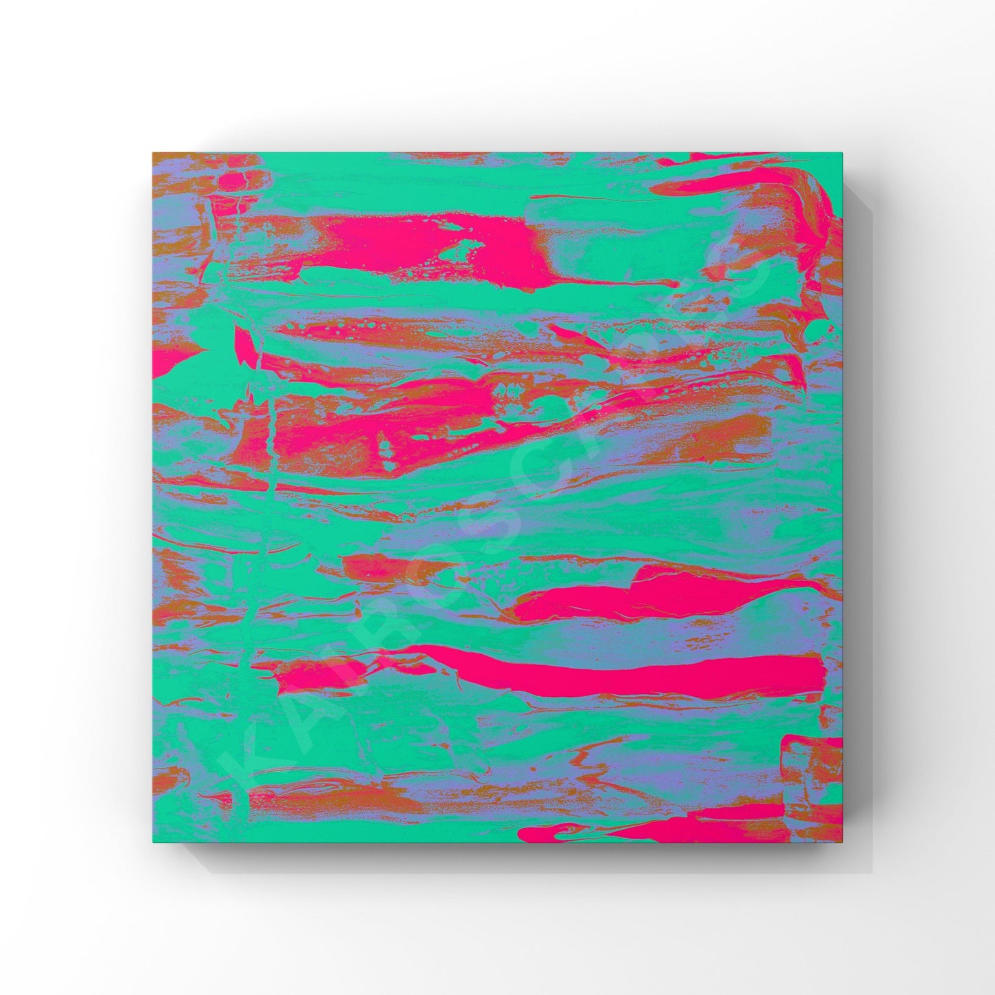 square mockup of cover art featuring captivating neon pink and green fluid designs, intended for musicians looking for distinctive and lively cover art.