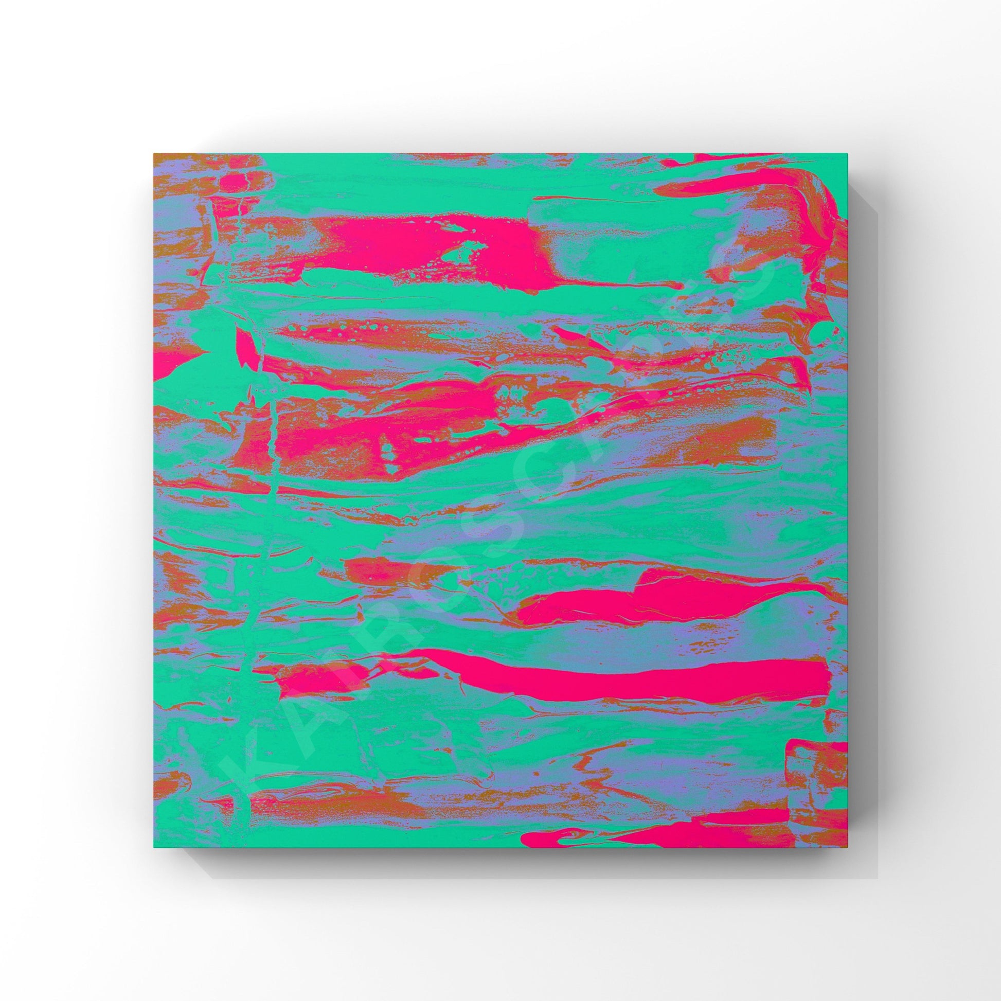 square mockup of cover art featuring captivating neon pink and green fluid designs, intended for musicians looking for distinctive and lively cover art.