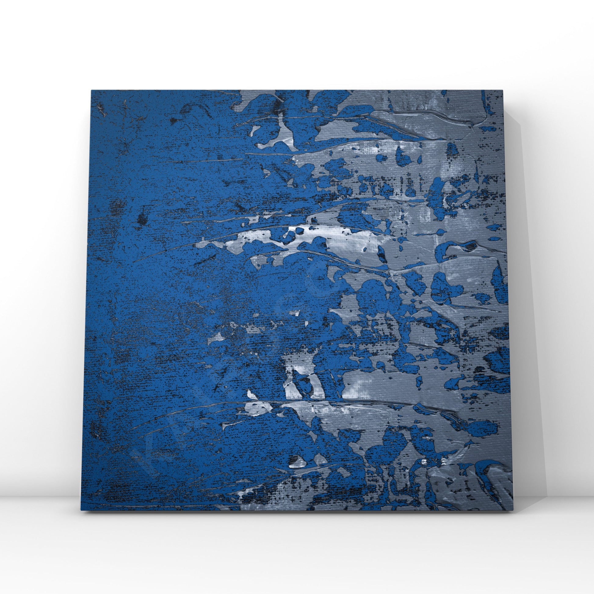 mockup of a vinyl record cover featuring captivating blue and grey textural paint artwork, designed to attract musicians seeking a serene and artistic cover design.