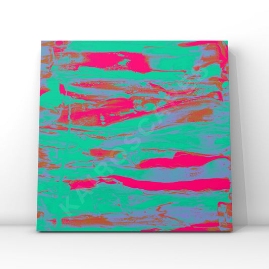 mockup of a vinyl record cover showcasing electrifying neon pink and green fluid painting artwork, designed to attract musicians seeking vibrant and energetic cover art.