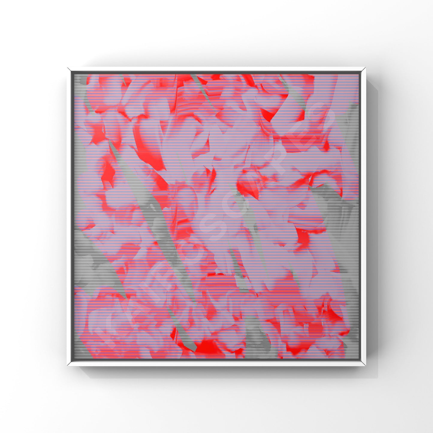 mockup of a white-framed print showcasing an intricate floral cover art piece with neon pink and grey colors, appealing to musicians in need of distinctive cover art.