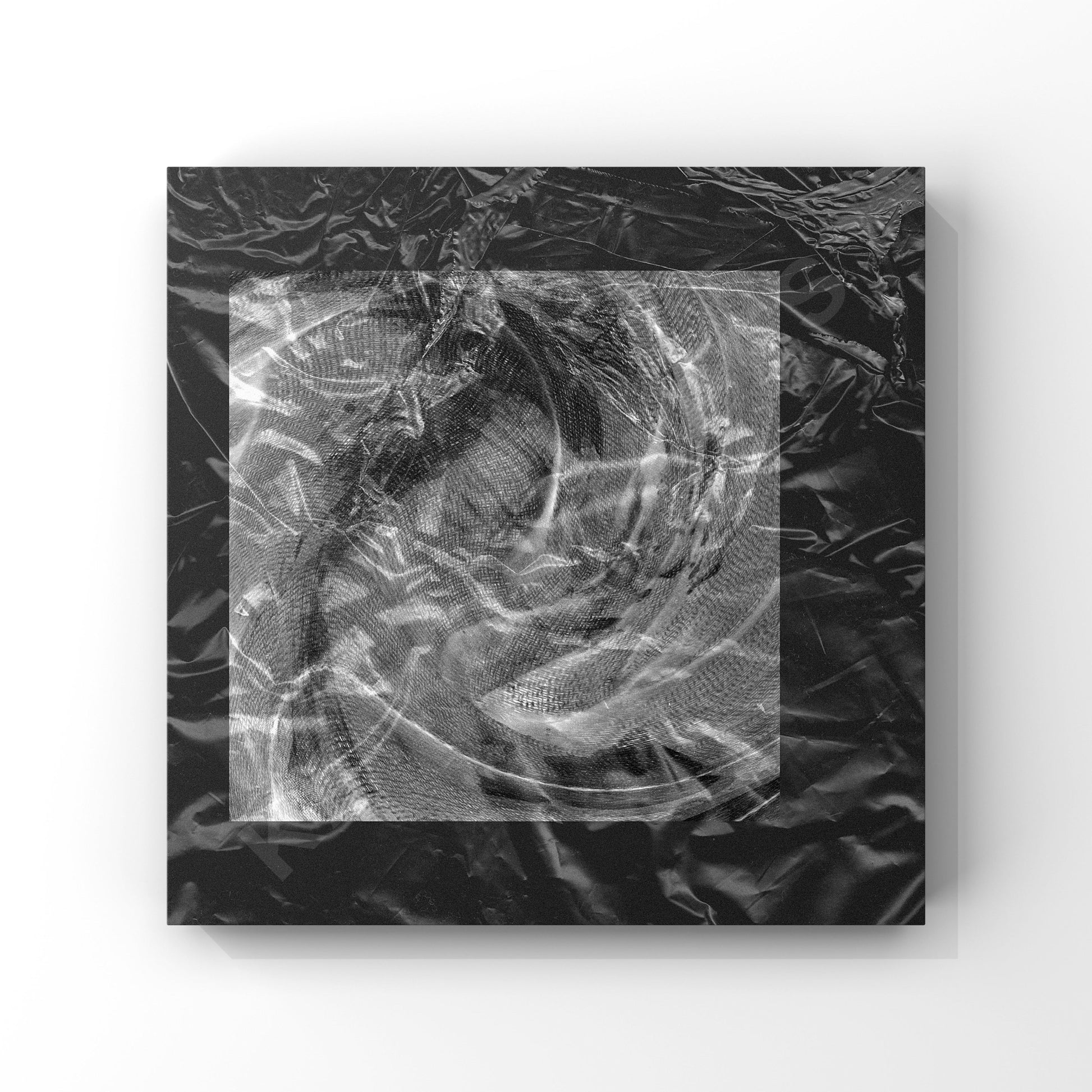 square mockup of cover art showcasing intriguing black and white textures, intended for musicians wanting distinctive and impactful cover designs.