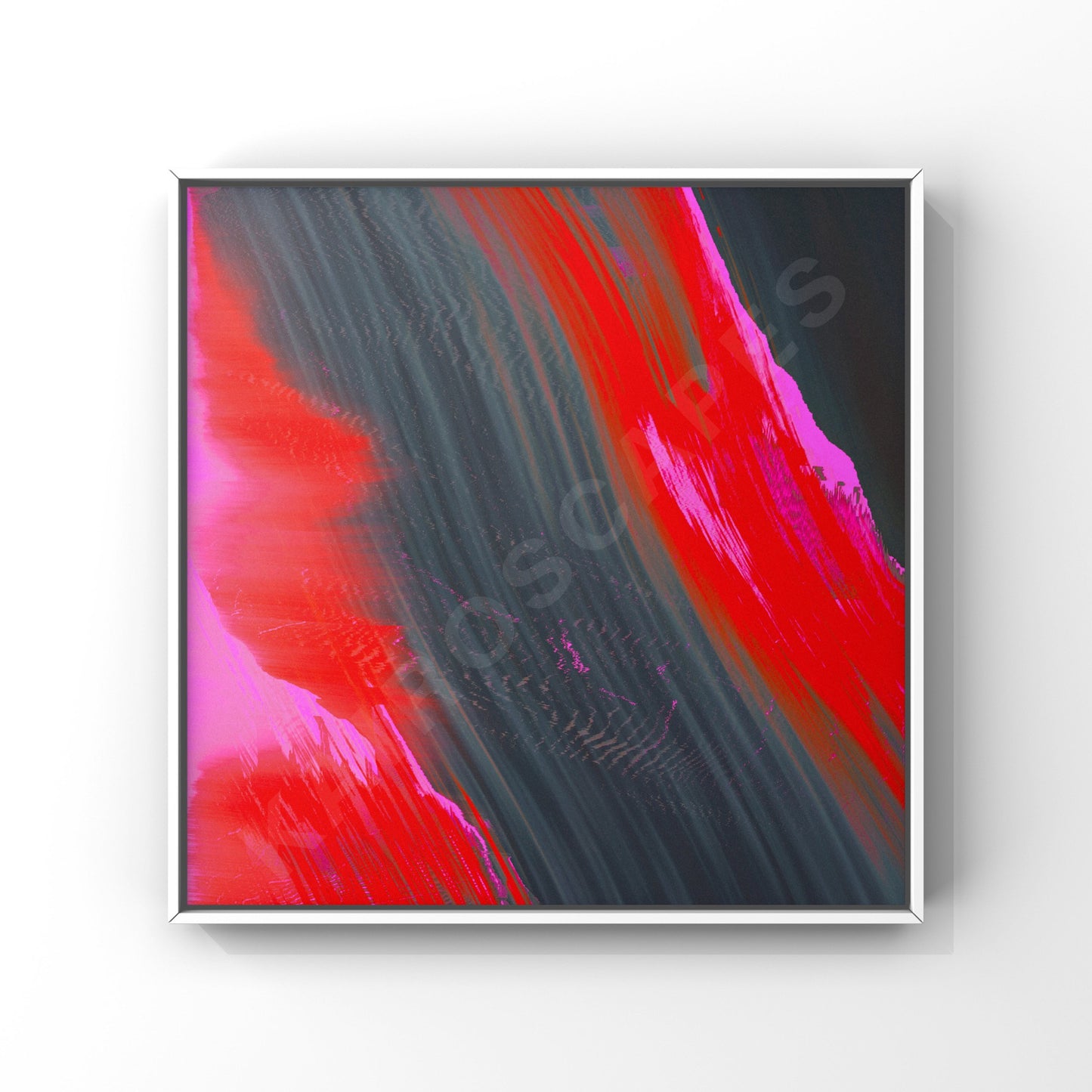 abstract artwork featuring sweeping strokes of bright red, pink, and dark gray. the energetic, flowing colors evoke a sense of bold motion and contrast, making it ideal for modern and experimental music covers.