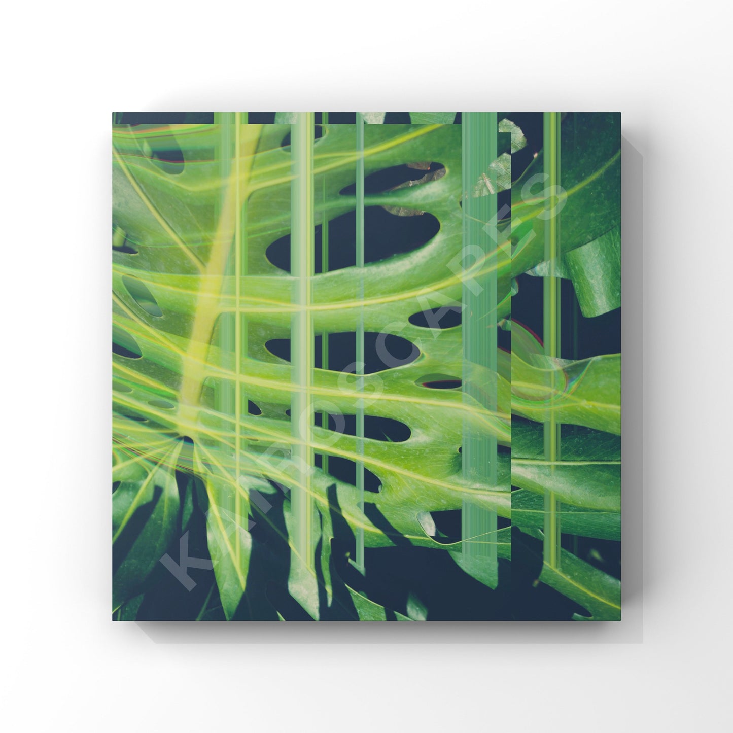 abstract composition blending green leaves with linear geometric shapes. the bright and natural elements make it perfect for music covers in genres like ambient, downtempo, or electronic.