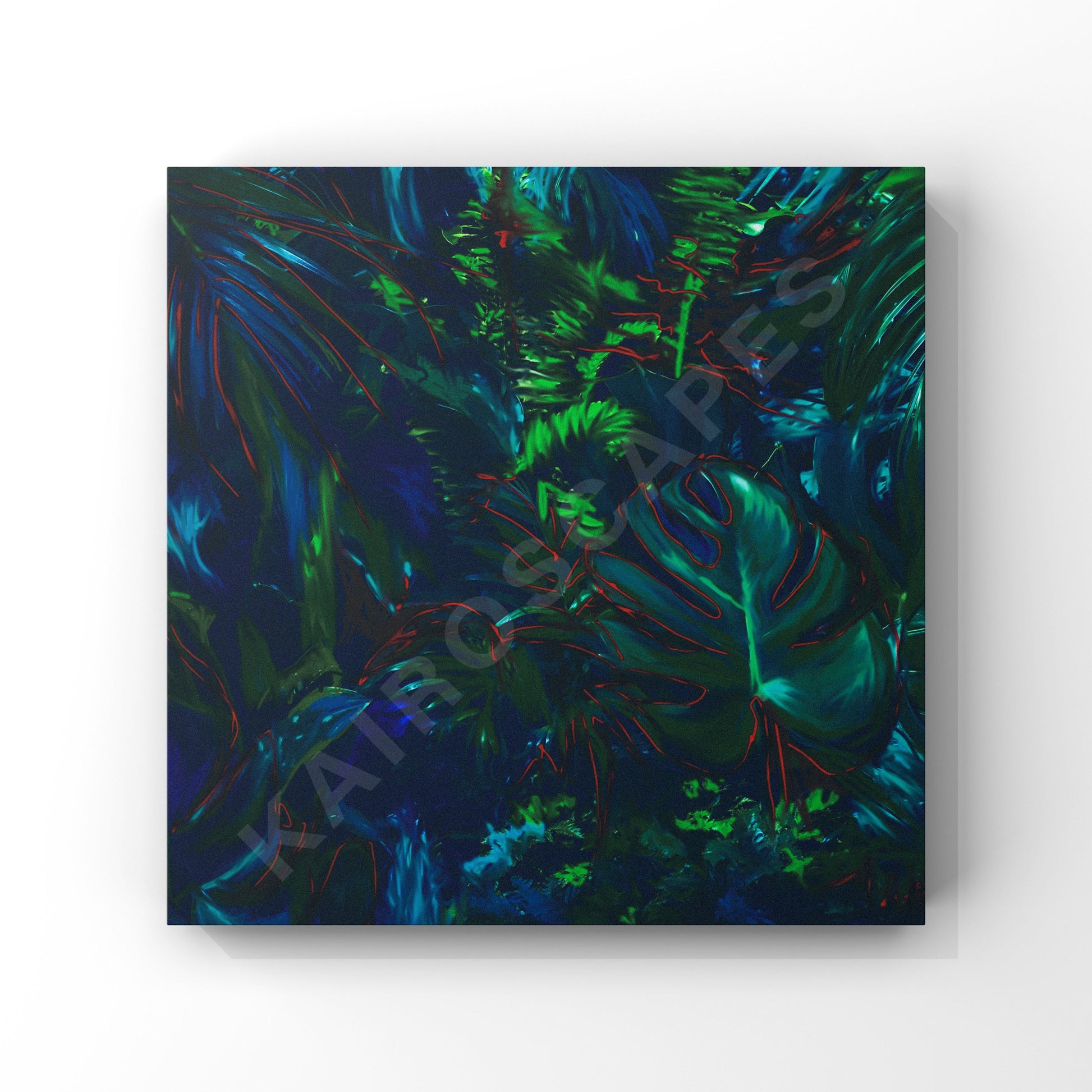 Square mockup of cover art featuring a stunning blue jungle illustration, intended for musicians looking for unique and adventurous cover designs.