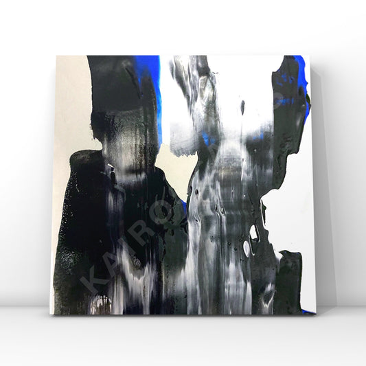 abstract artwork with bold black, white, and blue strokes blending fluidly. the dynamic contrasts create a moody and modern aesthetic, ideal for electronic, industrial, or experimental music covers.