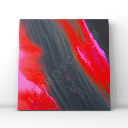 abstract artwork with sweeping strokes of red, pink, and dark gray. the dynamic color blend creates a sense of movement and intensity, perfect for modern, bold music cover designs.