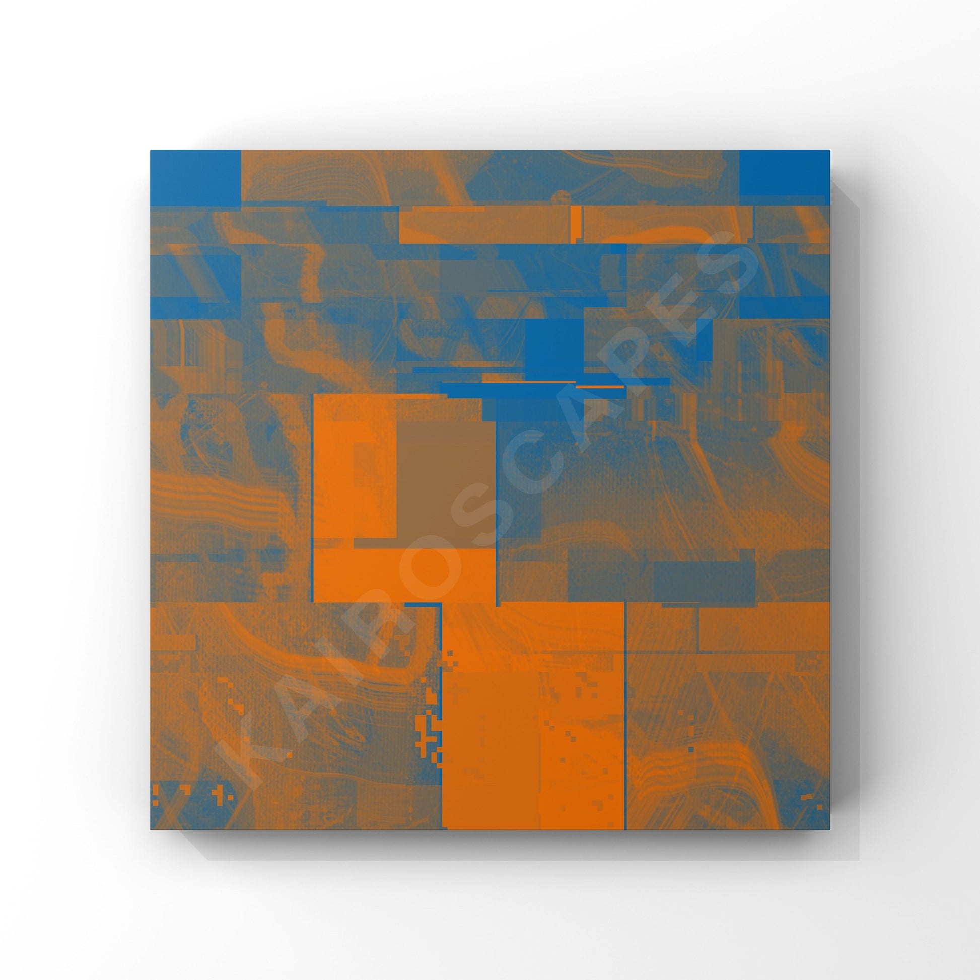 Square mockup of cover art displaying a futuristic collage featuring orange and blue abstract shapes, intended for musicians looking for innovative cover designs.