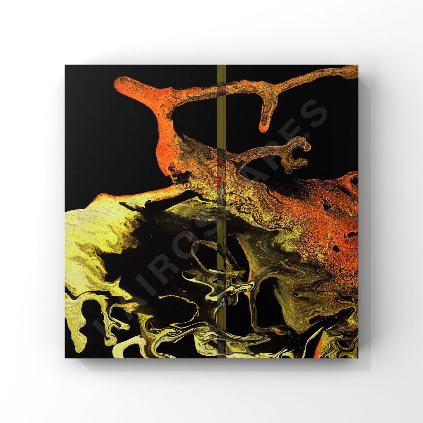 square mockup of cover art displaying an abstract drip design featuring orange and green colors, intended for musicians looking for innovative cover designs.