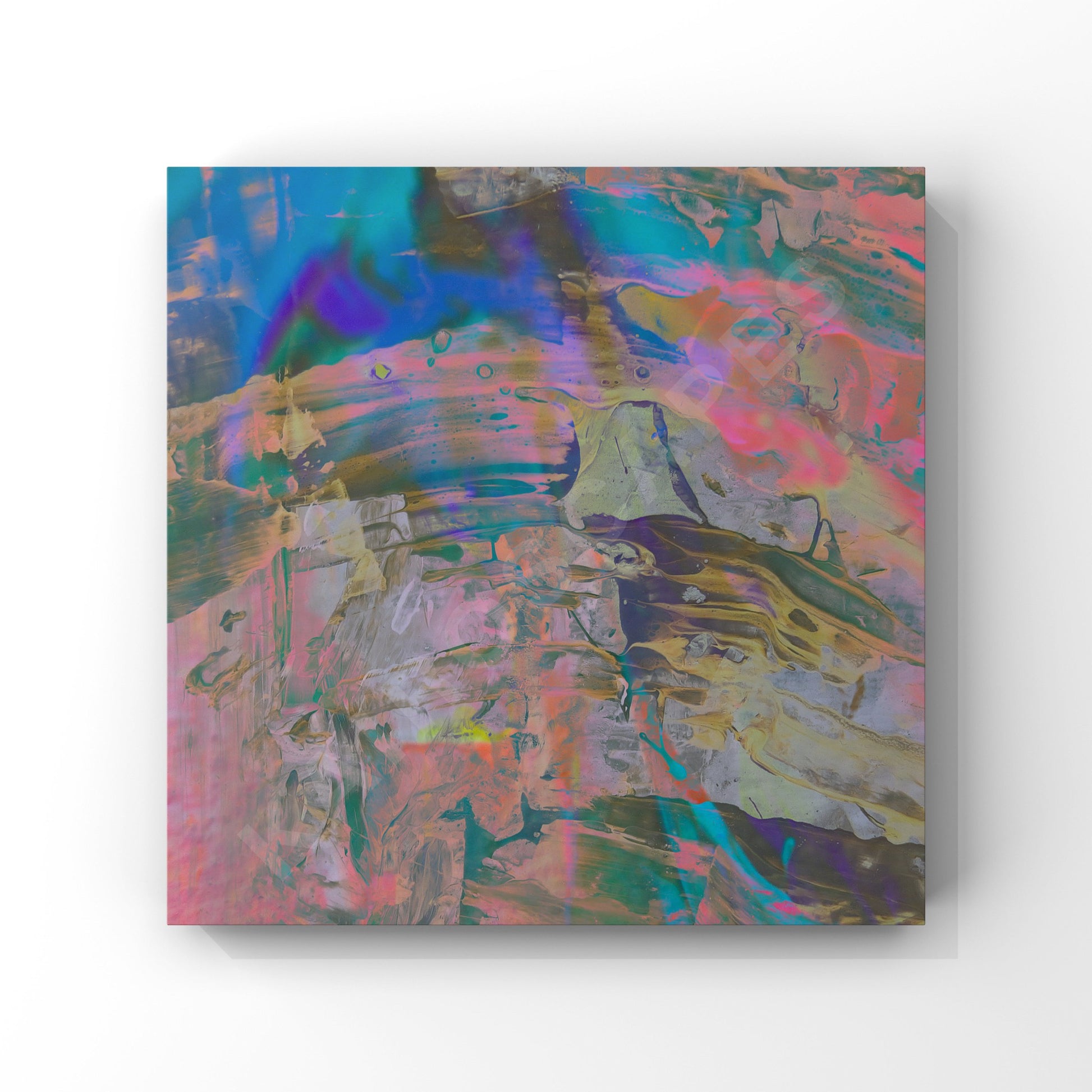 square mockup of cover art featuring stunning pastel reflective abstract paint, intended for musicians looking for distinctive and expressive cover designs.