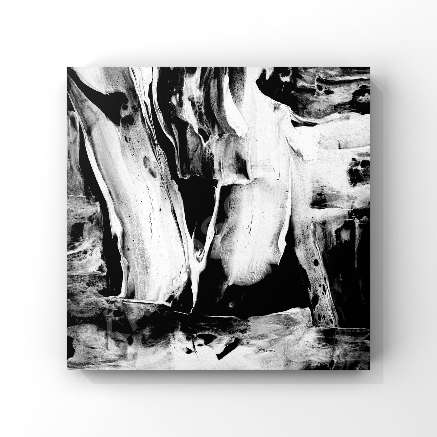 Abstract album cover art featuring dramatic black and white abstract paint smears, ideal for ambient, techno, or experimental music. The sweeping, ghostly forms against a dark background evoke a deep, introspective, and complex soundscape.