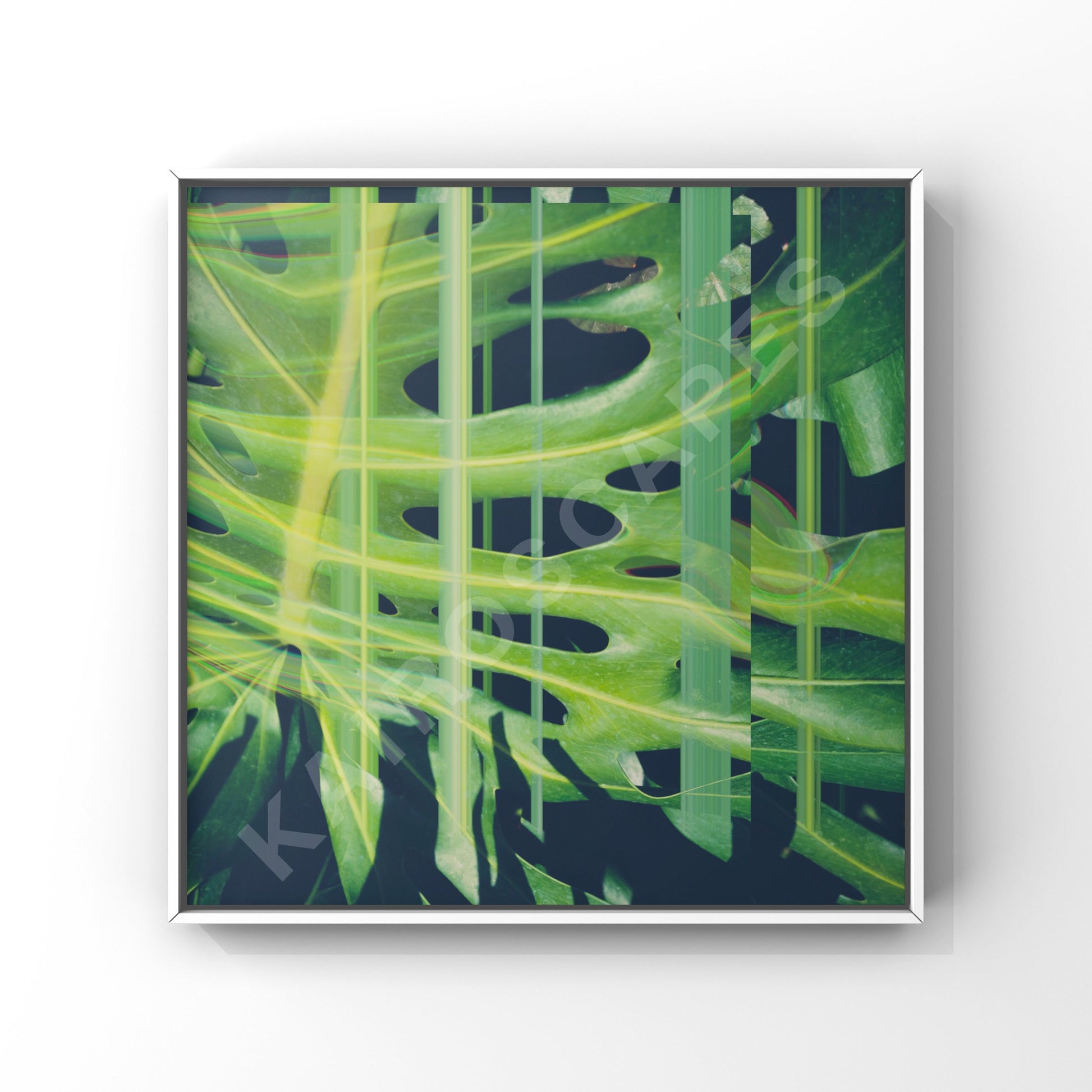 abstract design with overlapping green leaves and straight geometric lines. this vivid artwork evokes a fresh, natural aesthetic, suitable for ambient, chillout, or nature-inspired music projects.