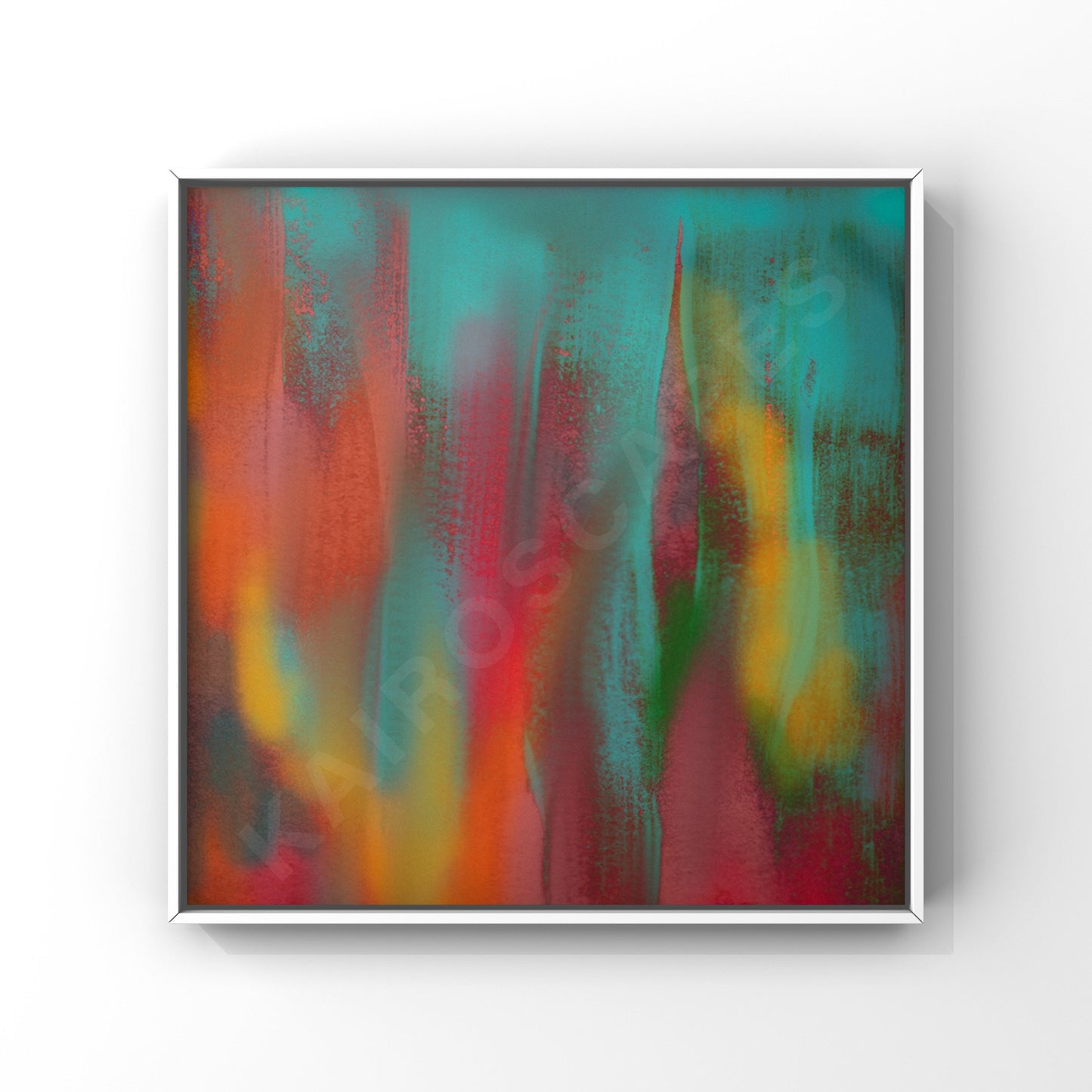 abstract design with rich, fluid hues of red, orange, and green blending seamlessly with cool turquoise. this vibrant, flowing composition evokes a sense of warmth and motion, ideal for modern and experimental music covers.