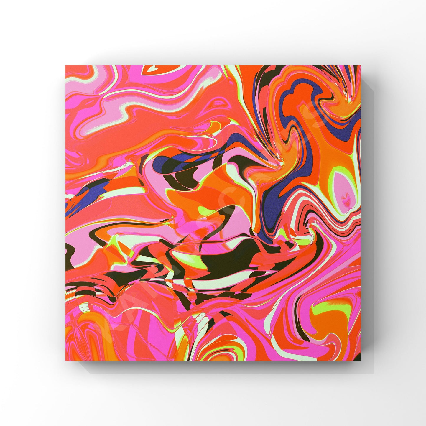 square mockup of cover art featuring captivating pink retro swirl patterns, intended for musicians looking for distinctive and cheerful cover designs.