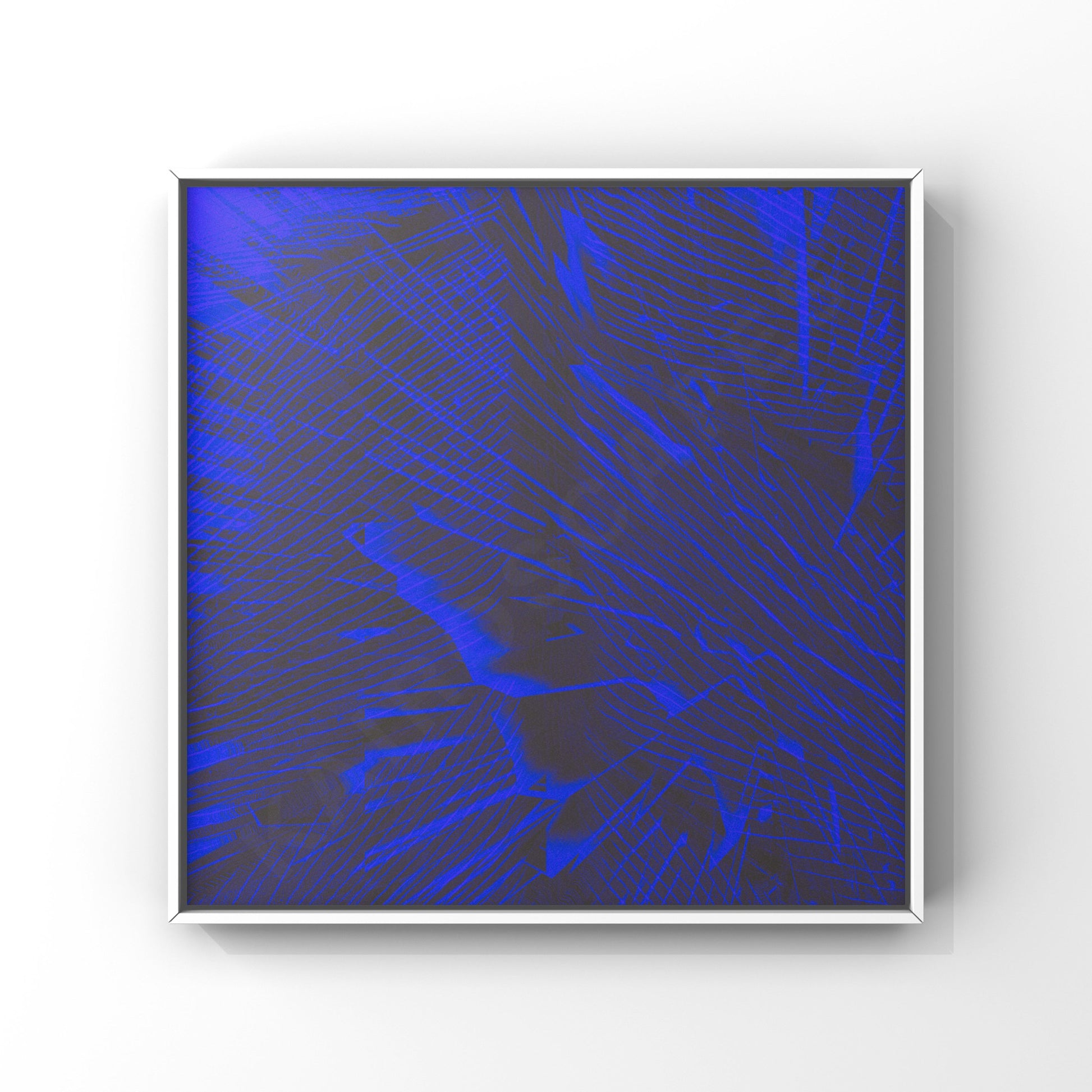 abstract artwork showcasing a series of sharp, vibrant blue streaks cutting across a dark background, giving off an electric and high-energy feel. perfect for music genres that embrace intensity and movement.