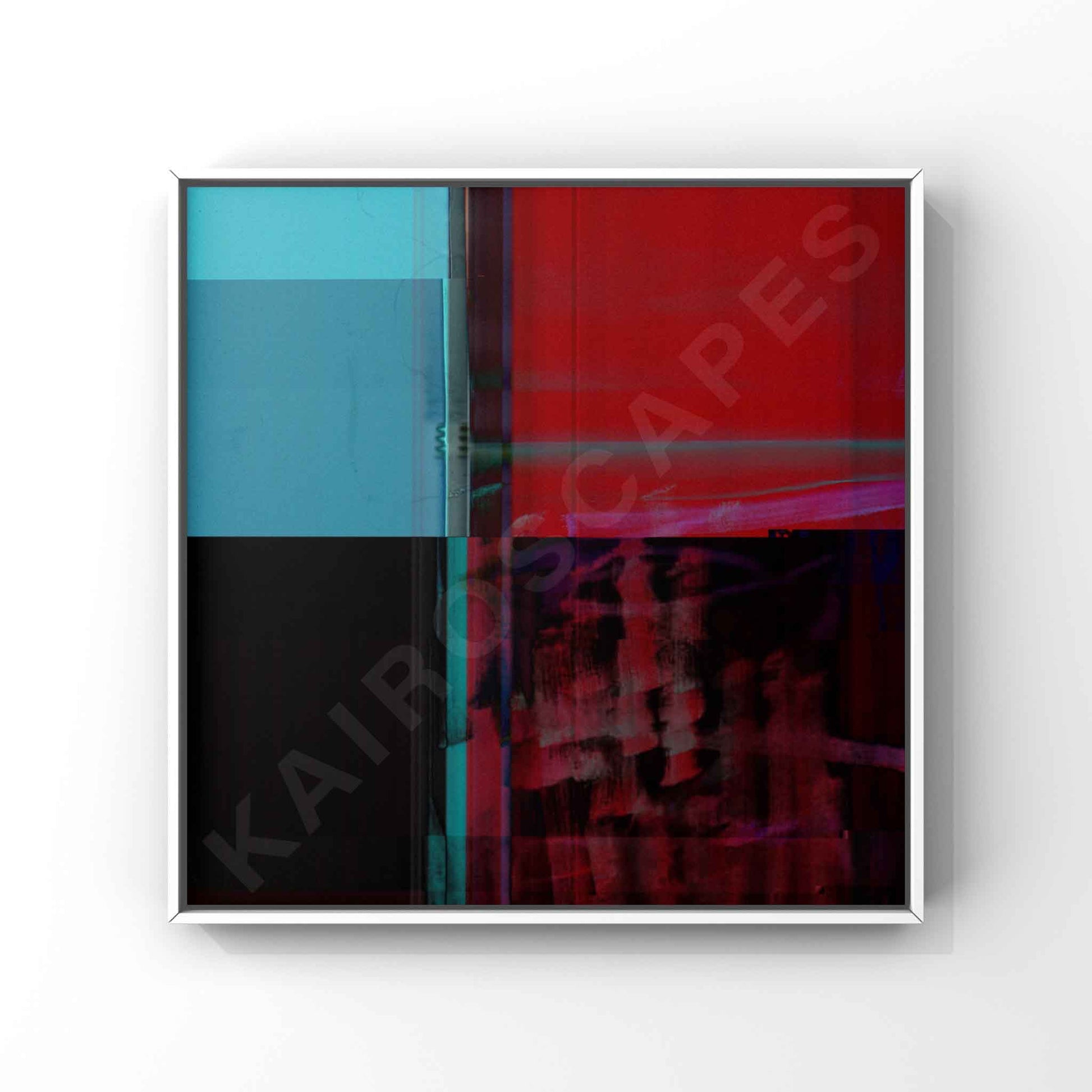 bold abstract design using large blocks of black, red, and blue, creating a strong, modern visual. the sharp lines and contrast make it perfect for electronic, industrial, or alternative music covers.