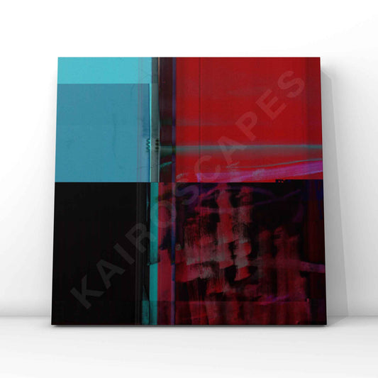 abstract artwork featuring a bold blend of red, blue, and black rectangular forms. the sharp geometric blocks create a modern, edgy design, perfect for electronic, industrial, or experimental music covers.