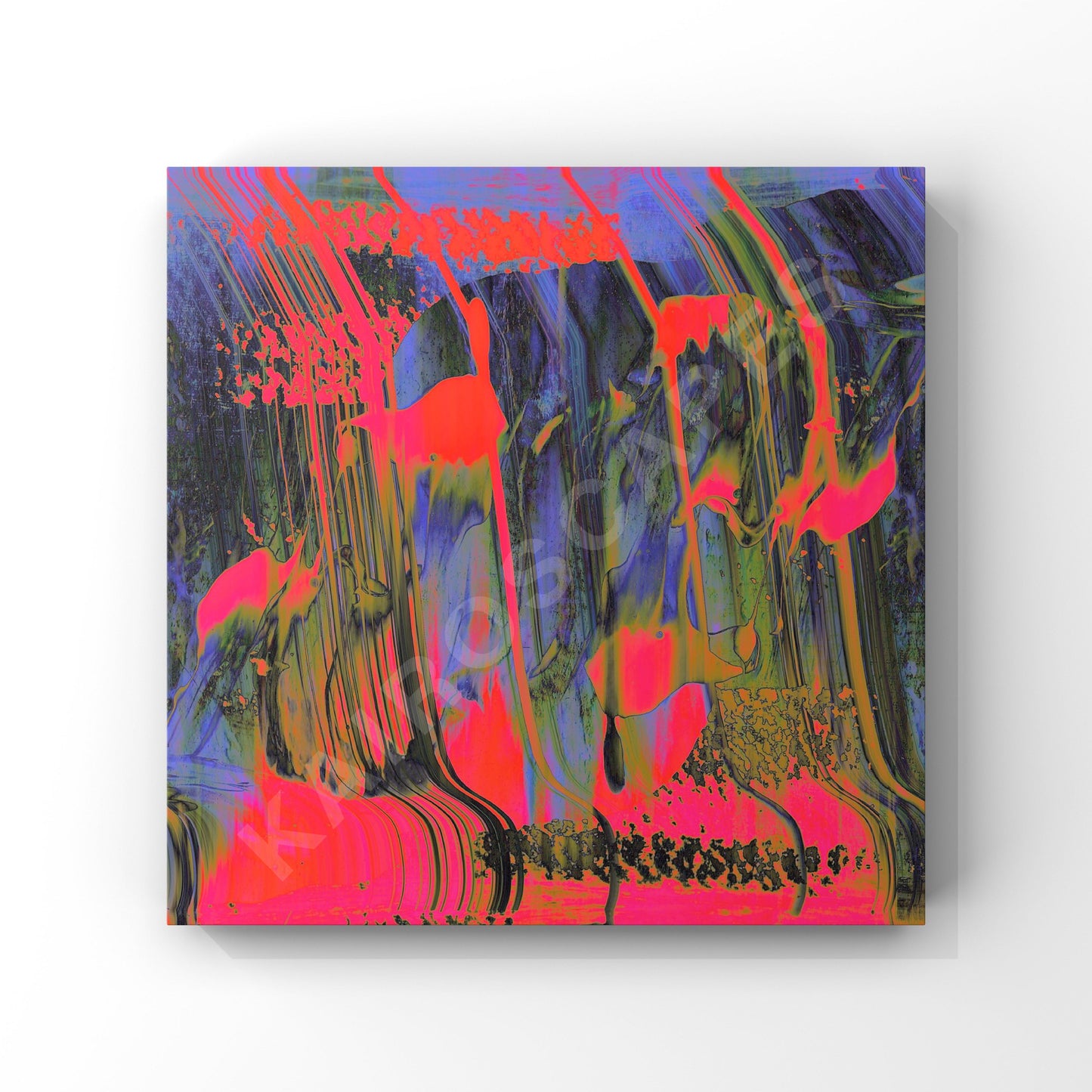 "Square mockup of cover art displaying bold abstract artwork with hot pink and lilac brush strokes, intended for musicians looking for unique and vibrant cover designs."