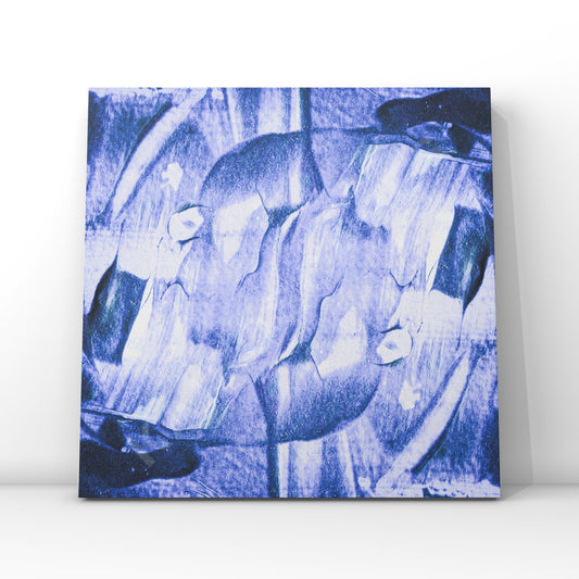 "Mockup of a vinyl record cover featuring textural abstract artwork in lilac with bold brush strokes."